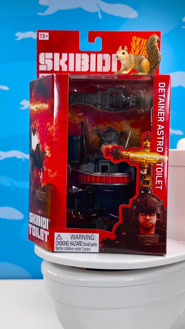 Instagram post by @squirrelstampede for Bonkers Toys. Caption reads: Skibidi Toilet Detainer Astro Toilet Deluxe....