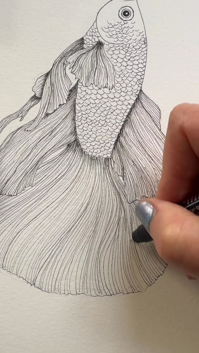 Instagram post by @cindylaneart for Kuretake ZIG. Caption reads: Guess this fish? 🐟 Swimming thru Inktober with....