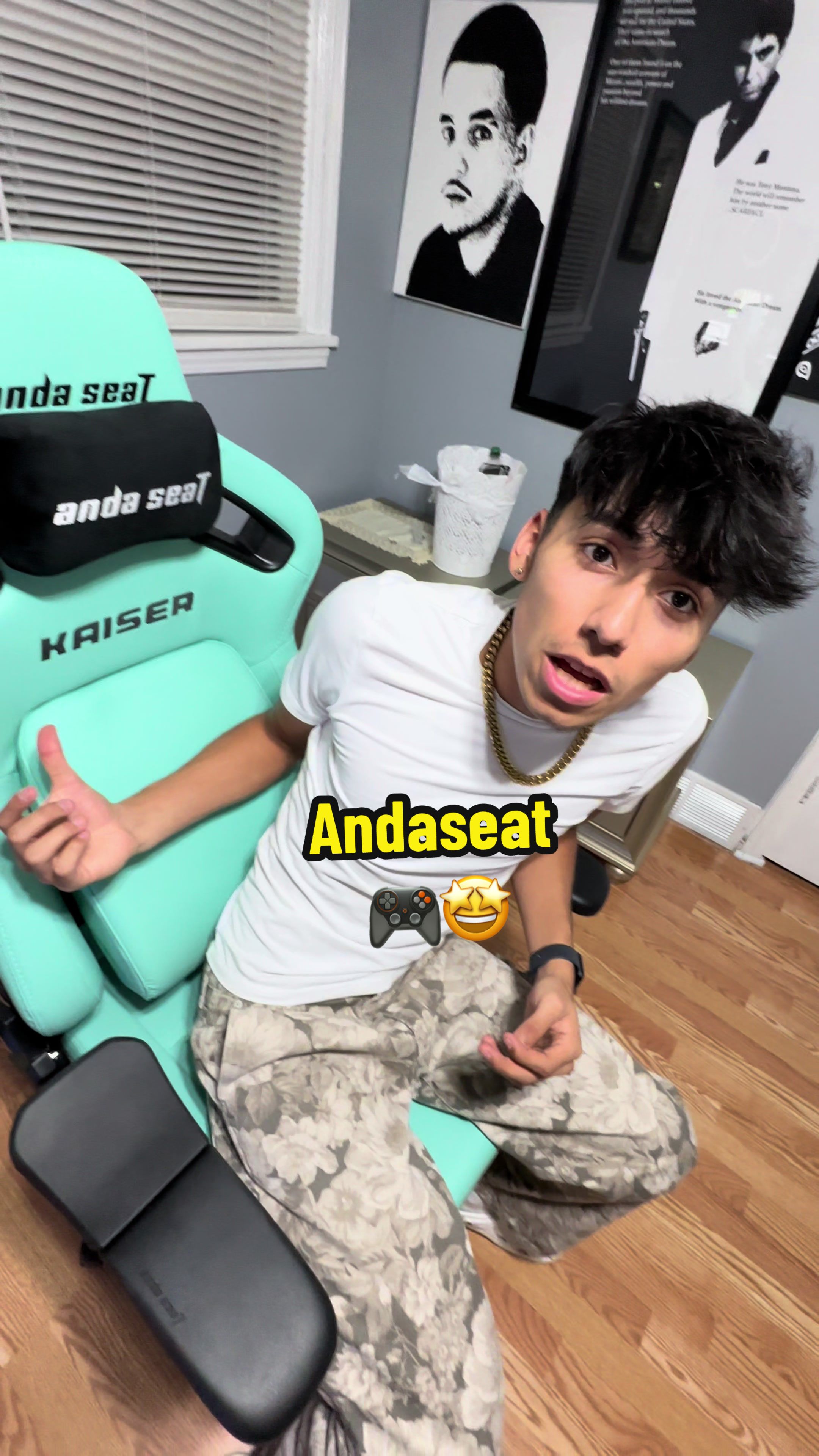 TikTok post by @wannabegeorge for AndaSeat. Caption reads: Andaseat changes the game 🎮 #andaseat #kaiser4....