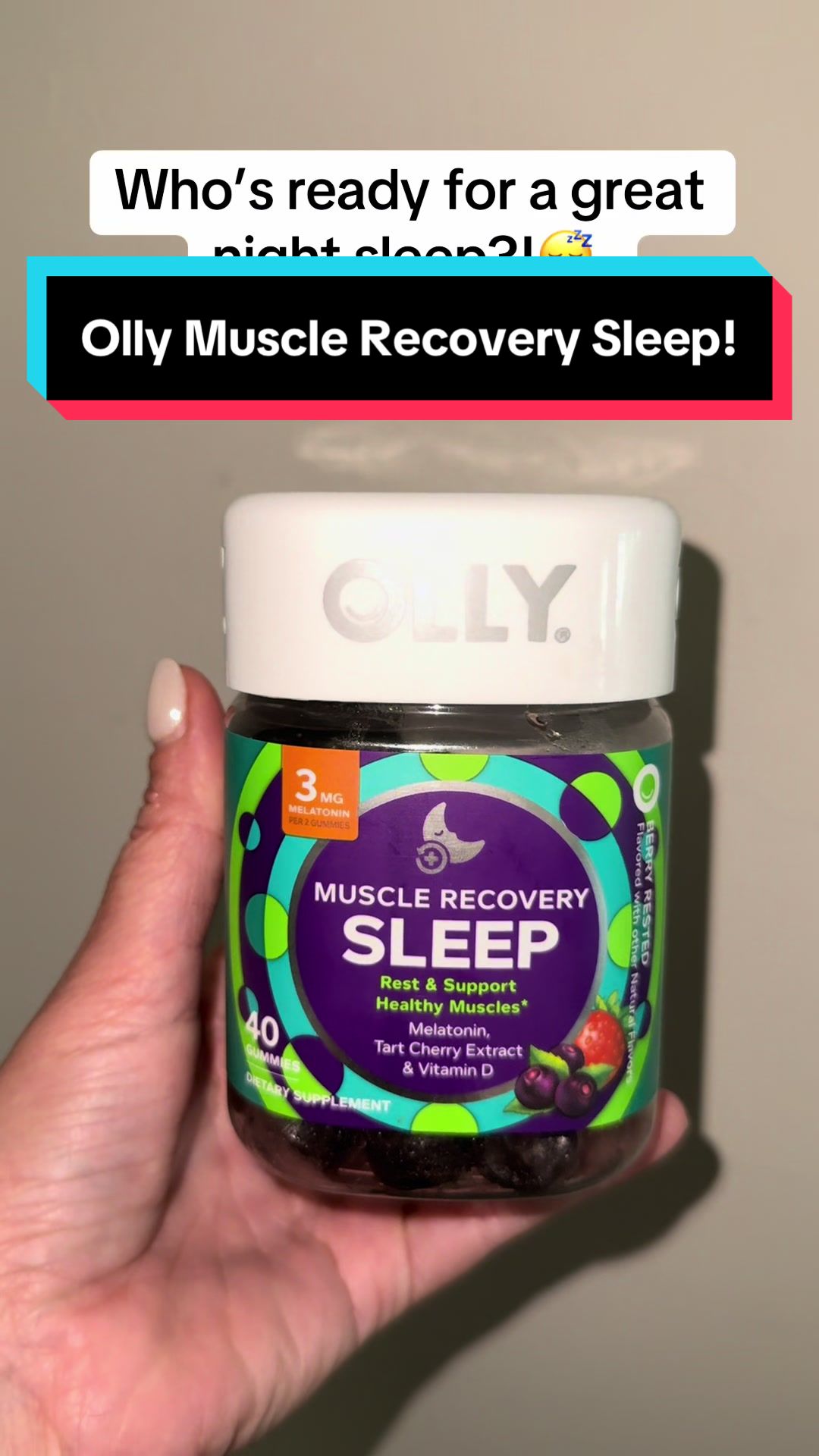 TikTok post by @xoxoshadowshopper for OLLY. Caption reads: @OLLY Wellness Olly Muscle Recovery [...].