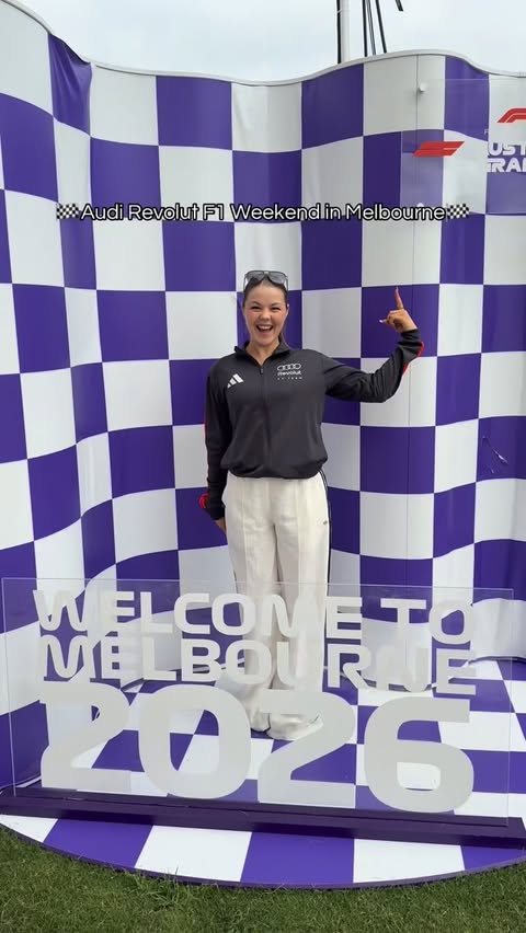 Instagram post by @shellparker_ for Revolut. Caption reads: Come with me to check out the Audi Revolut F1 team....