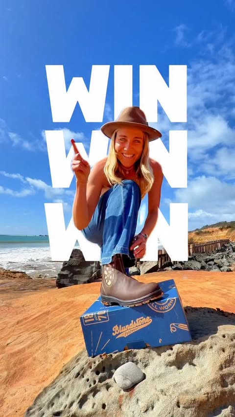 Instagram post by @barefoot.blaze for Blundstone. Caption reads: *closed* GIVEAWAY! 🌞 Summer called and Blundstone....