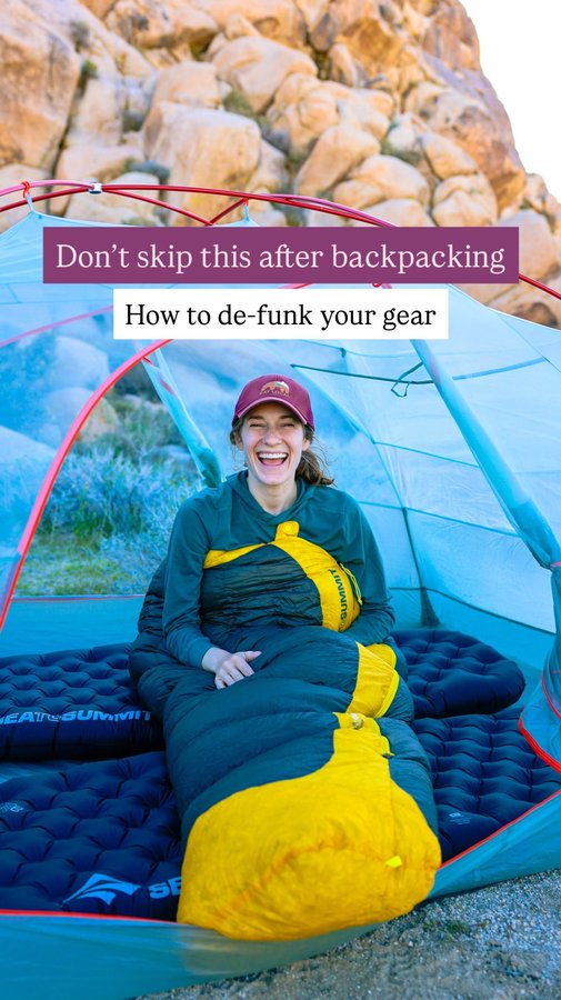 Instagram post by @gwynandami for Dropps. Caption reads: The post-backpacking stench is so real.....