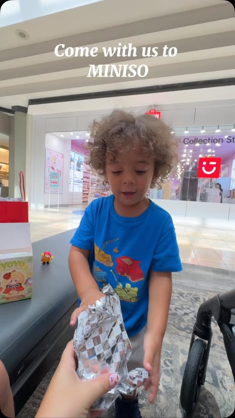 Instagram post by @megangulyard for MINISO. Caption reads: [...] fun picking their own blind boxes!!! #MINISO....