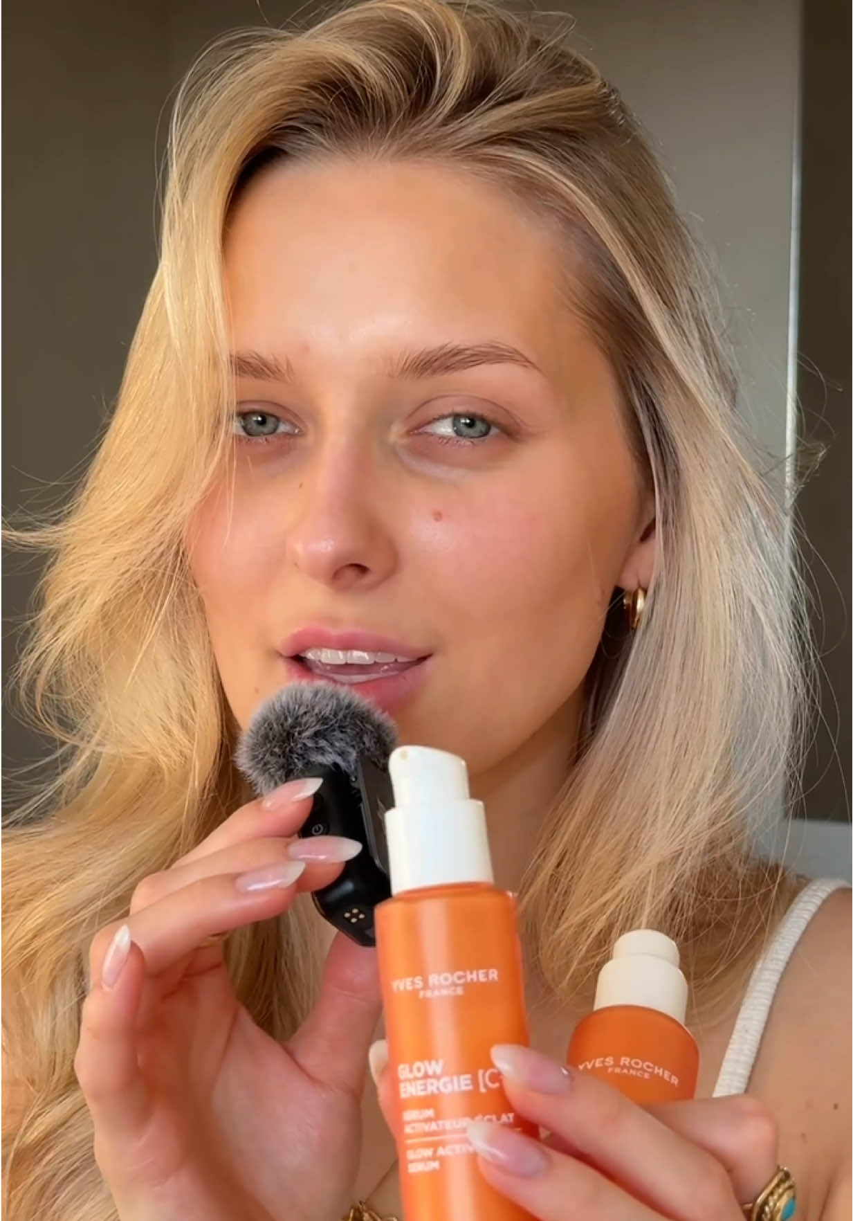 TikTok post by @oliwiamisztal for Yves Rocher. Caption reads: good skincare before makeup = game changer 🧡 ....