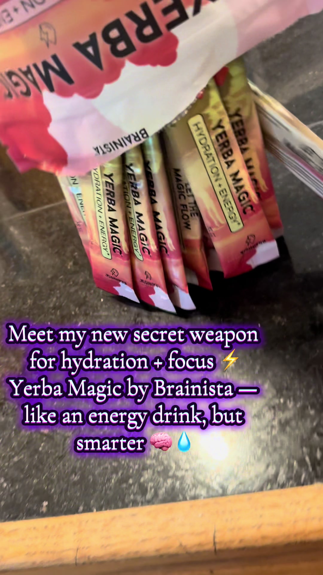 TikTok post by @meggals88 for Brainista. Caption reads: [...] Yerba Magic hydration sticks by Brainista....