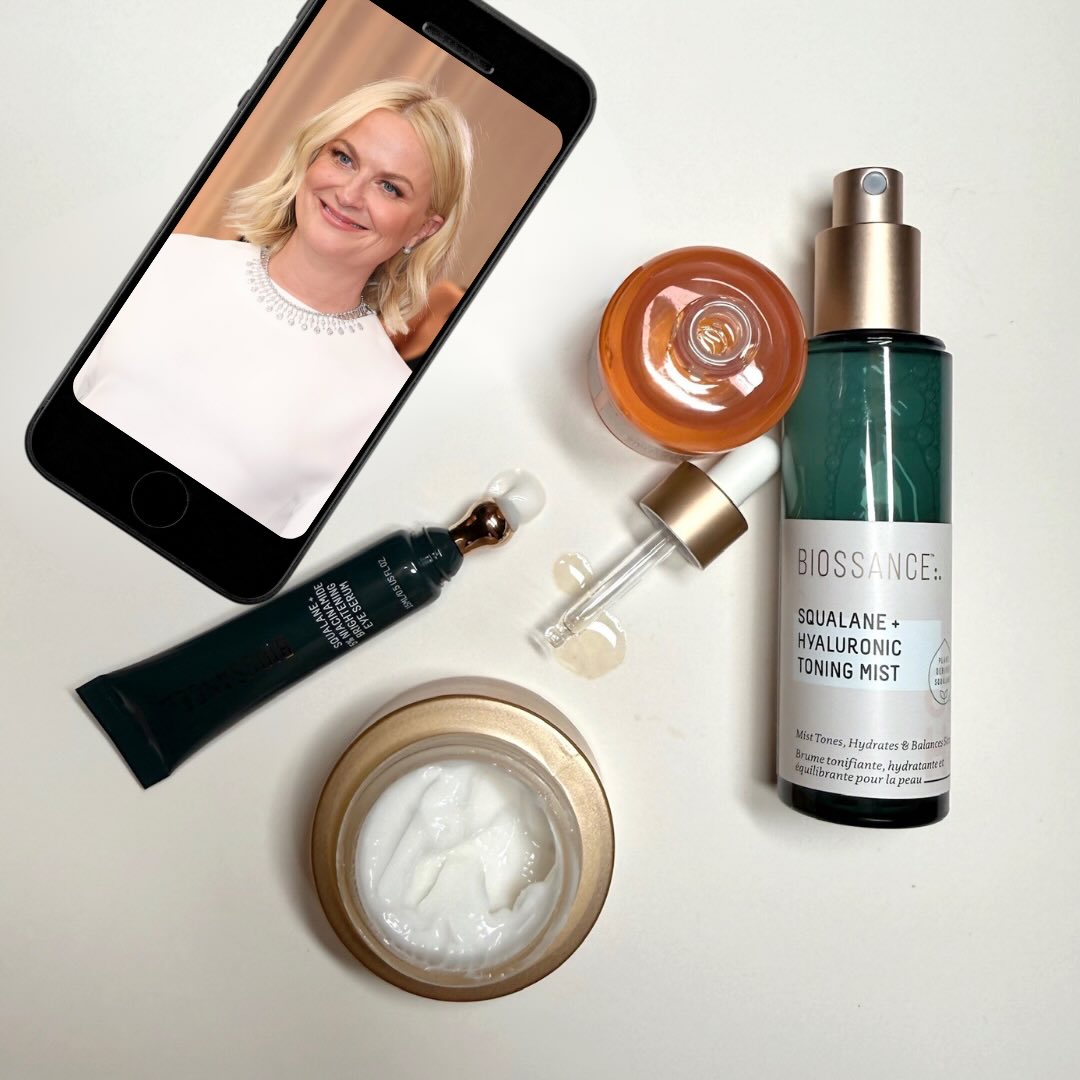 Instagram post by @kayleenmcadams for Biossance. Caption reads: [...] ✨fresh, luminous look courtesy of @biossance....