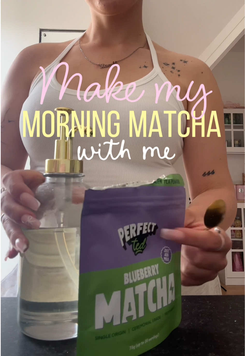 TikTok post by @abbyandbambi for PerfectTed. Caption reads: [...] blueberry matcha, i’m soo obsessed💜....