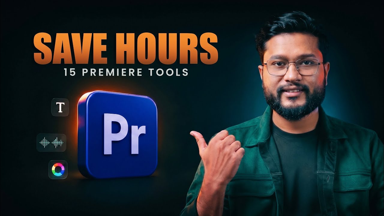 YouTube post by @EnamAlamin for Partnerize. Caption reads: 15 Premiere Pro Features Every Editor Should Know....