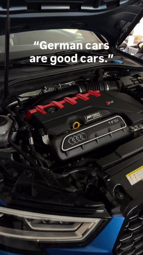 Instagram post by @audi_rs3_germany for Audi. Caption reads: 5 cylinder history 🦾 • AUDI ABT RS3 non OPF •....