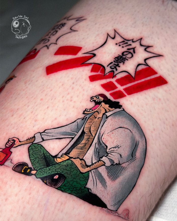 Instagram post by @davidesettattoos for EZ Tattoo Supply. Caption reads: A man’s dream will never die! One piece....