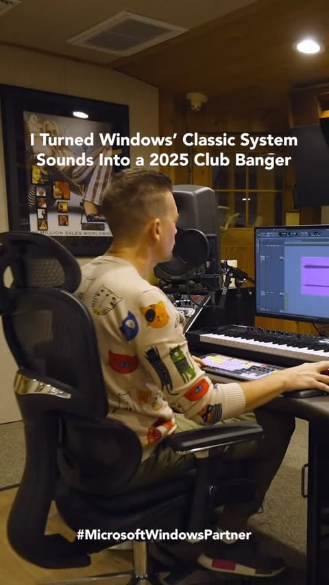 Instagram post by @damonsharpe for Windows. Caption reads: 40 years later and Windows still slaps! @windows....