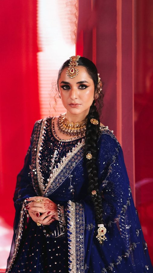 Instagram post by @yumnazaidiofficial for Asim Jofa. Caption reads: Rich, Royal, and Resplendent – Asim Jofa’s Makhmal....