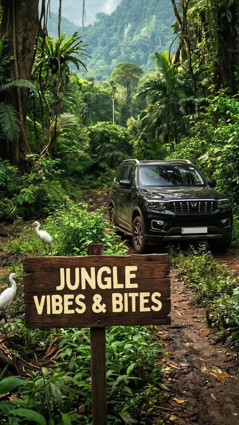 Instagram post by @bob_rupani for Mahindra Group. Caption reads: Jungle Vibes & Bites #MahindraScorpioN #ScorpioN....
