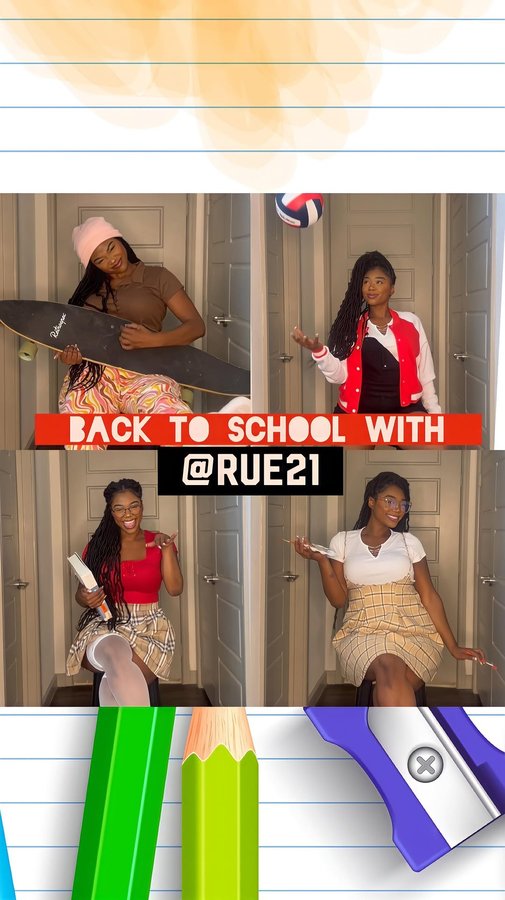 Instagram post by @sydneylbell for rue21. Caption reads: Back to school inspo with my favs over at @rue21....