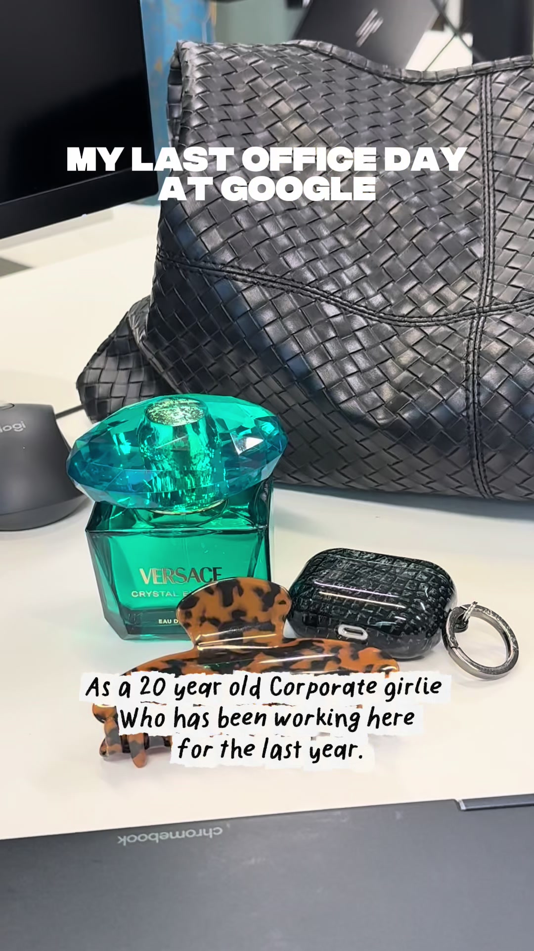 TikTok post by @lylamay01 for Harrods. Caption reads: [...] corporate girlie scent @VERSACE at @Harrods....