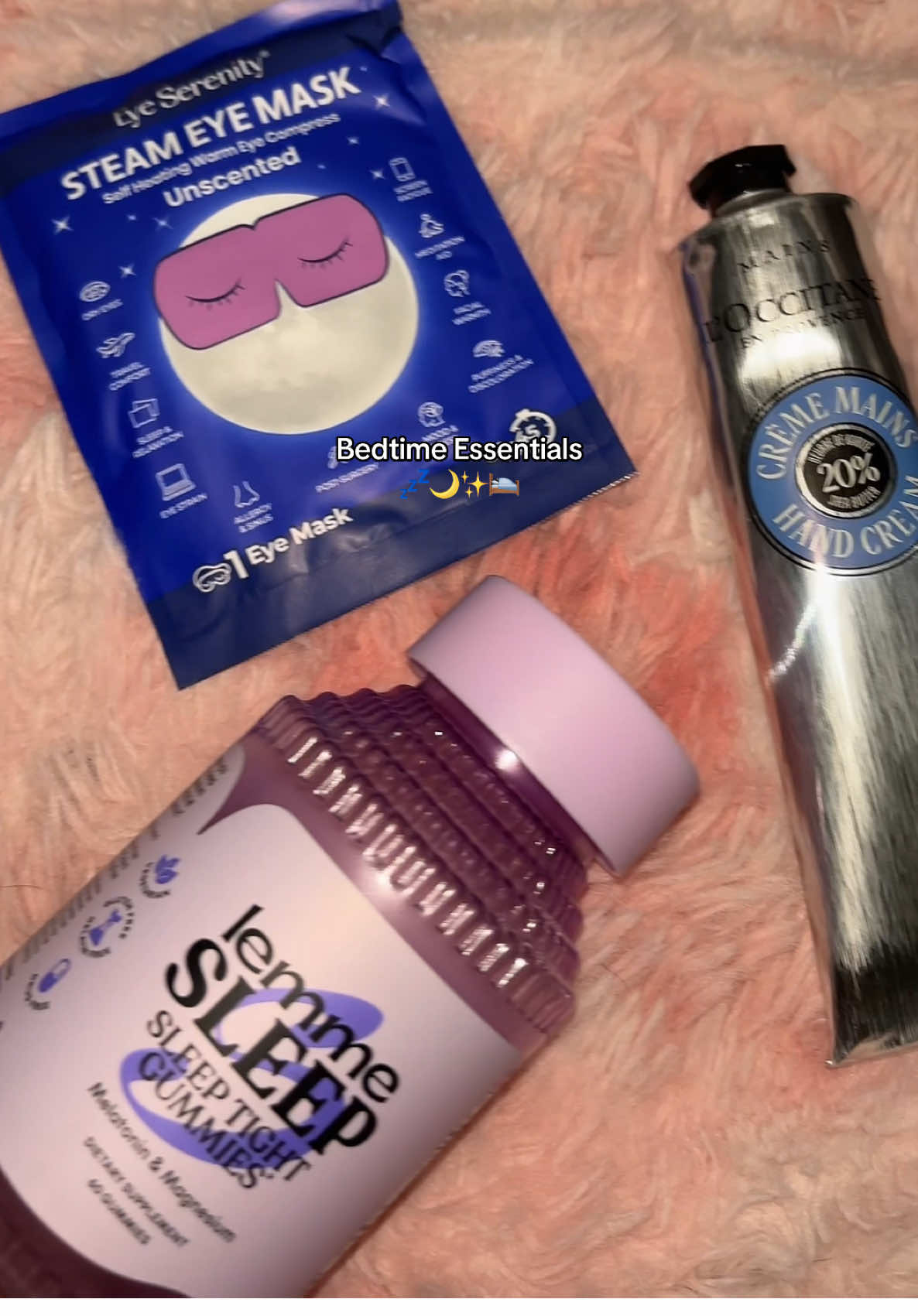 TikTok post by @cutee_thangg for Lure Essentials. Caption reads: [...] haves 💗✨🌌💤🌙 @LOCCITANE @lemme @Lure....