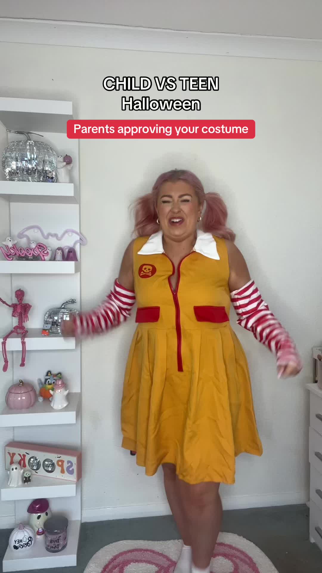 TikTok post by @bbethalexandra for ROMWE. Caption reads: CHILD VS TEEN HALLOWEEN 👀🤣 (discount code:....