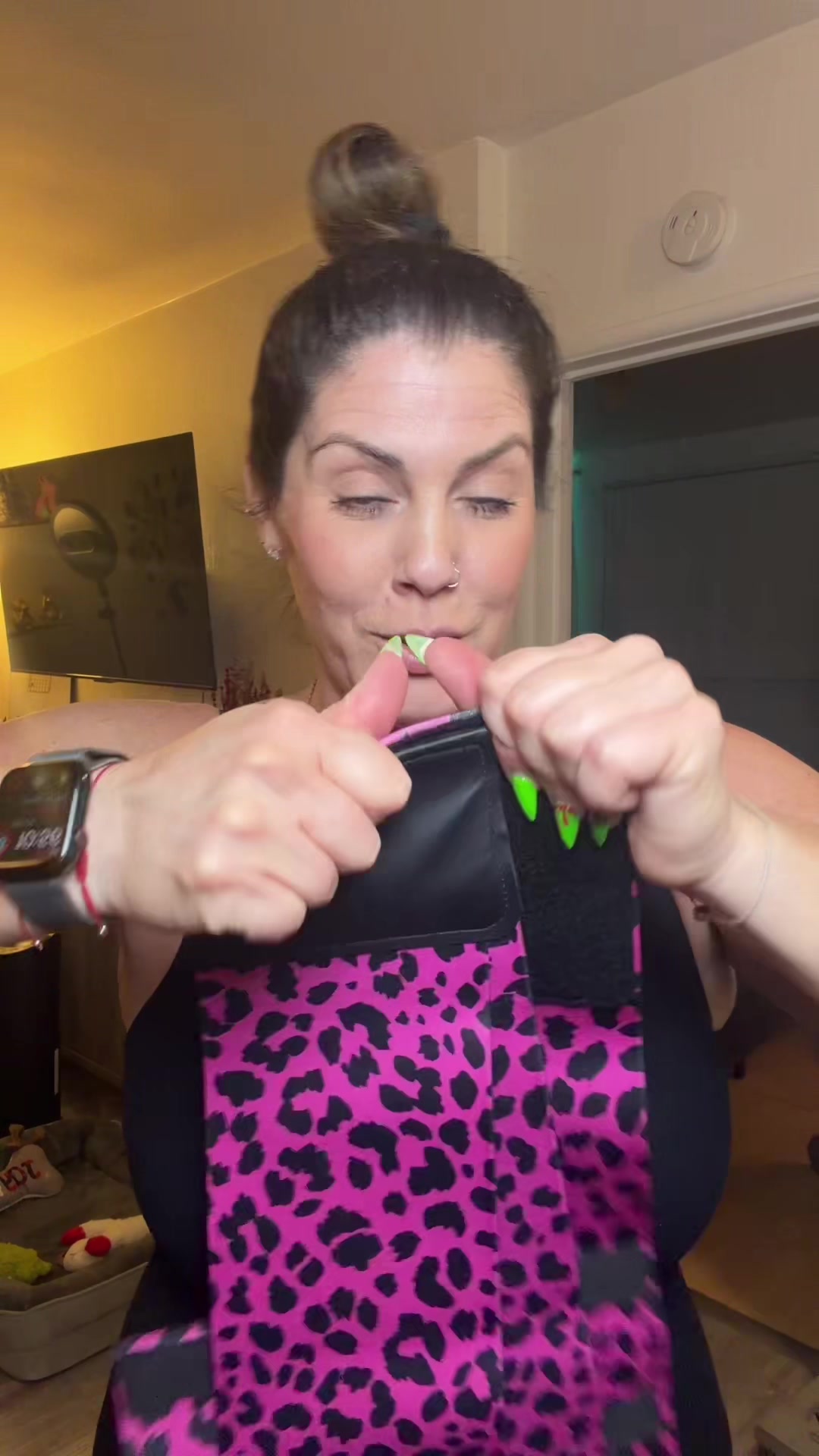 TikTok post by @sassyfitstef23 for Feelingirl. Caption reads: [...] this belt waist trimmer by @FeelinGirl LLC....