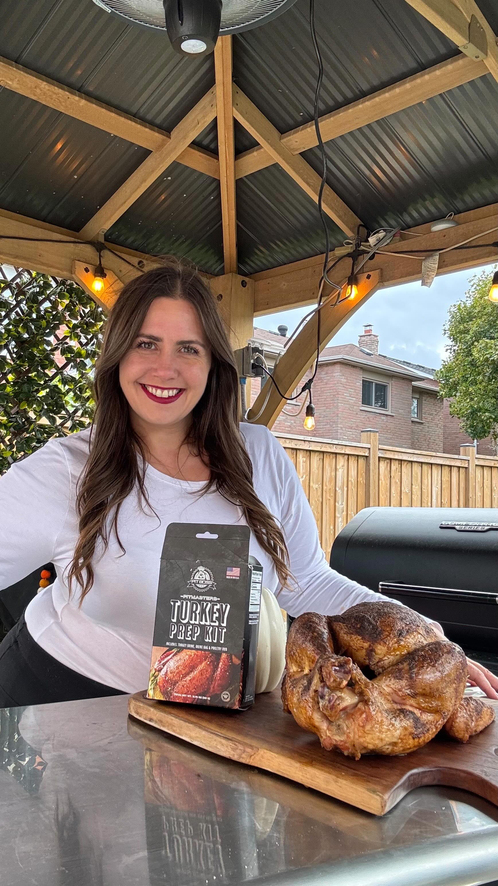 Instagram post by @scaleandtailor for Pit Boss Grills. Caption reads: How to Brine and Smoke your Turkey with the Pit....