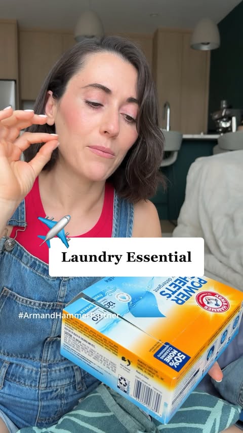 Instagram post by @alex.petrakieva for Arm & Hammer. Caption reads: One thing that always makes it into my suitcase is....
