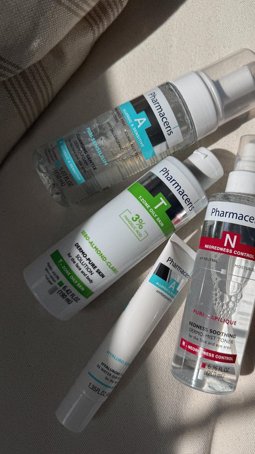 Instagram post by @gabvasile for Pharmaceris. Caption reads: Derm backed SIMPLE skincare that really works at....