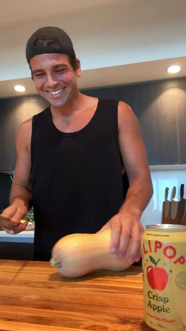 Instagram post by @bradtheboxer for OLIPOP. Caption reads: Butternut squash pizza with @drinkolipop Crisp....