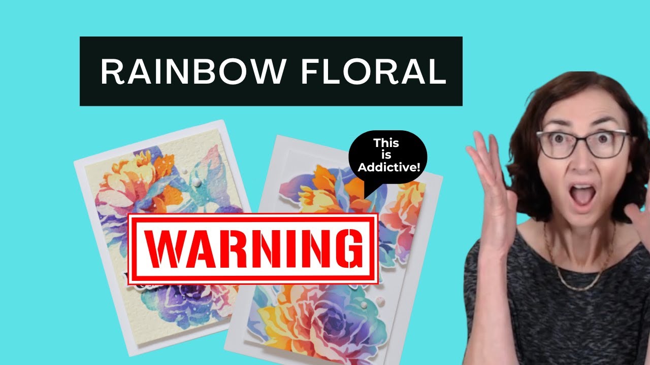 YouTube post by @lostinpaper for Altenew. Caption reads: Rainbow Floral Card Magic - Warning: This Is....