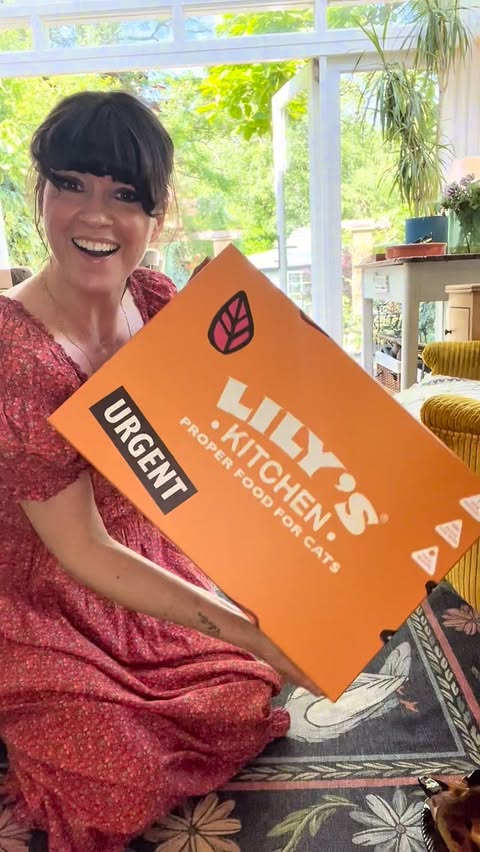 Instagram post by @hotpatooties for Lily's Kitchen. Caption reads: Myrtle and Boo were delighted when this huge box....