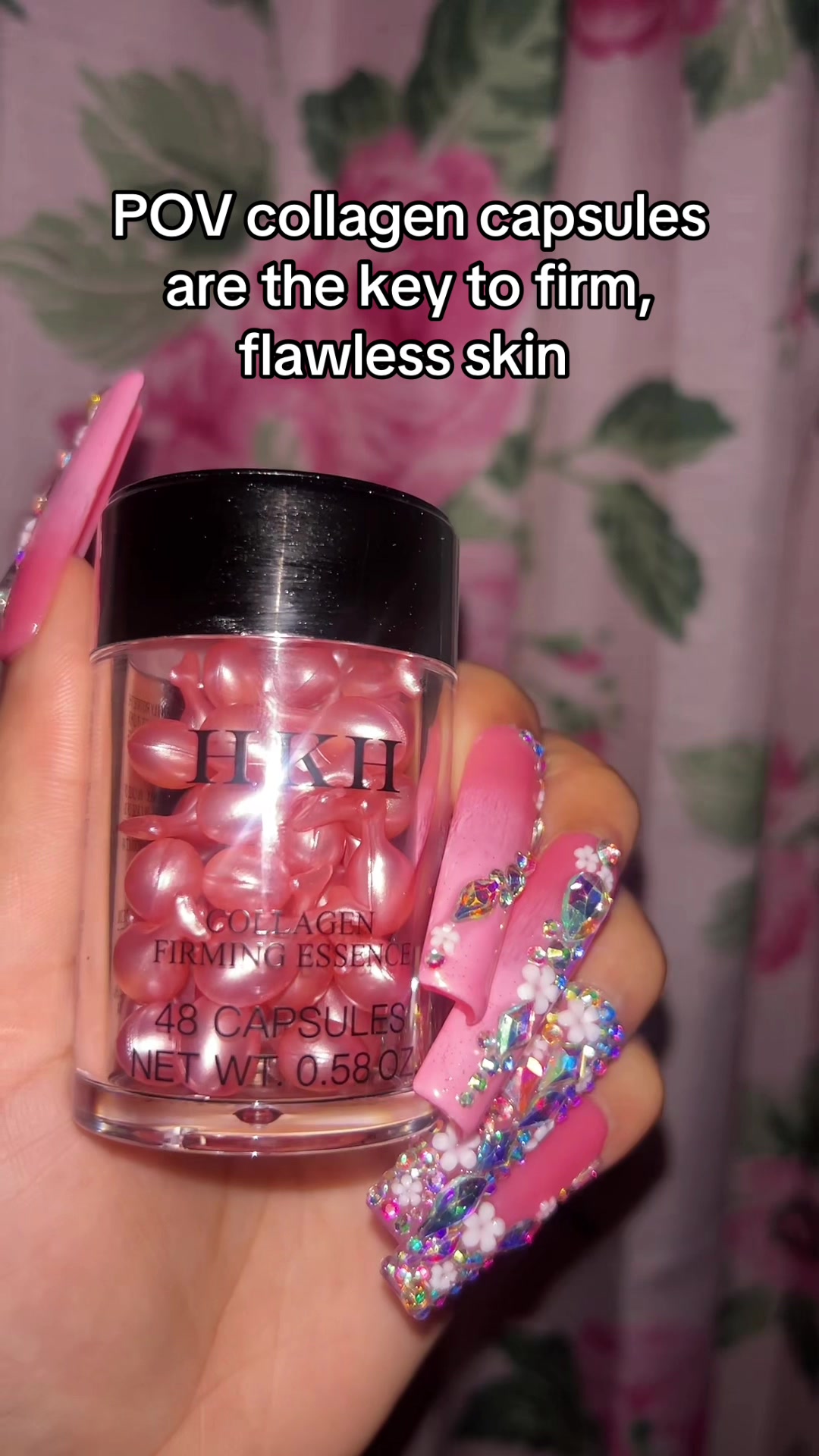 TikTok post by @rachyrachh_ for HKH cosmetics. Caption reads: [...] away 🙈 loving these capsules by @HKH....