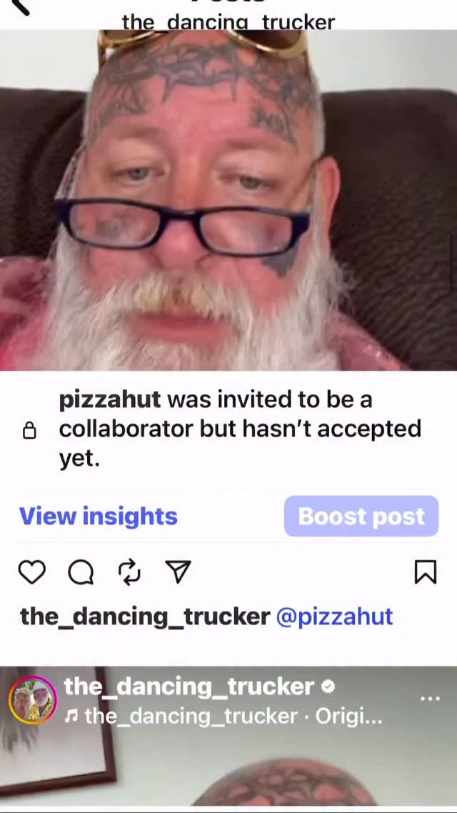 Instagram post by @the_dancing_trucker for Pizza Hut. Caption reads: @pizzahut.
