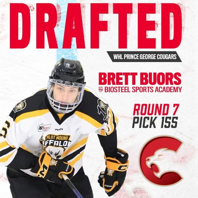 Instagram post by @powertechonline for BIOSTEEL. Caption reads: [...] the program. Congrats, Brett! 🏒 -....