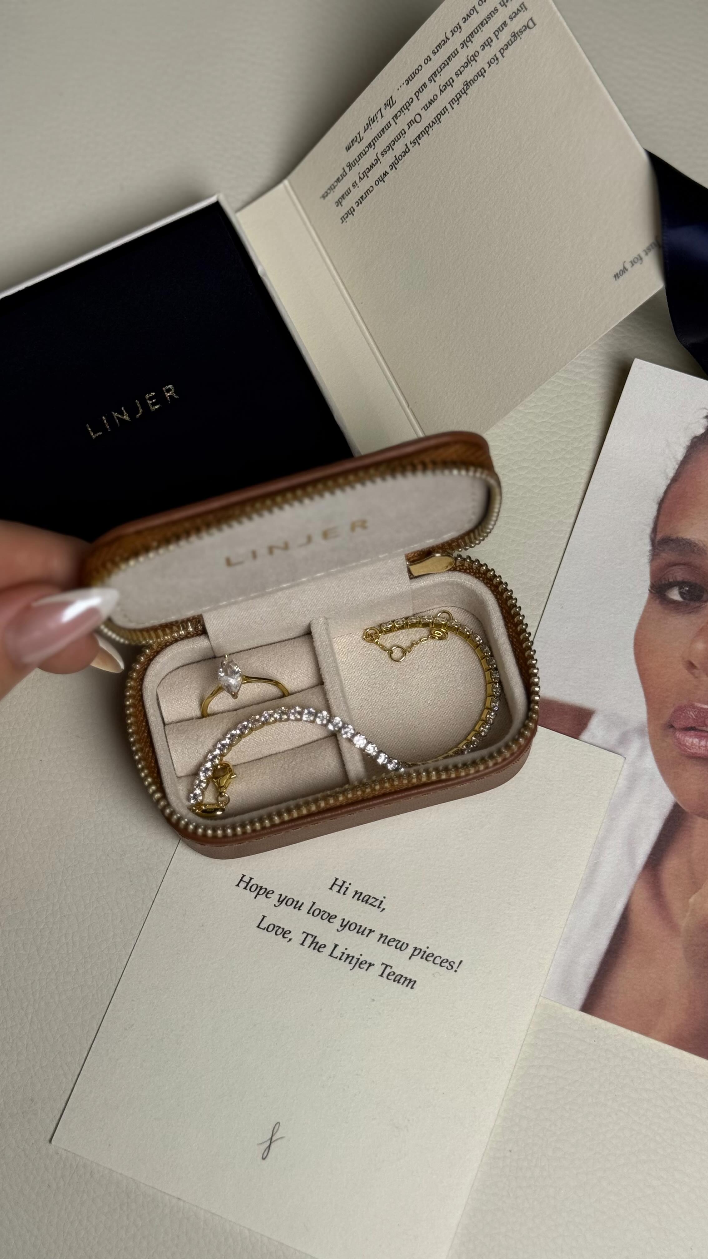 Instagram post by @_nazijavakhishvili_ for Linjer Jewelry. Caption reads: Thank you for this beautiful ring and bracelet....