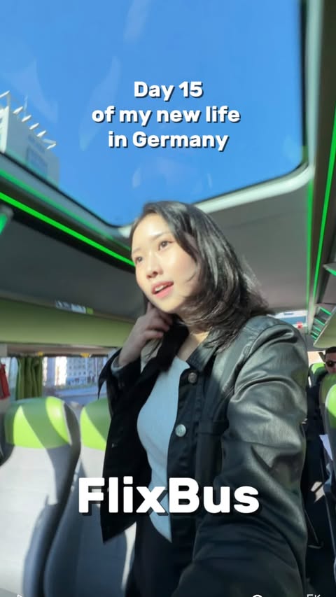 Instagram post by @jihyeejung for FlixBus. Caption reads: [...] First trip abroad to 🇧🇪Brussels with....