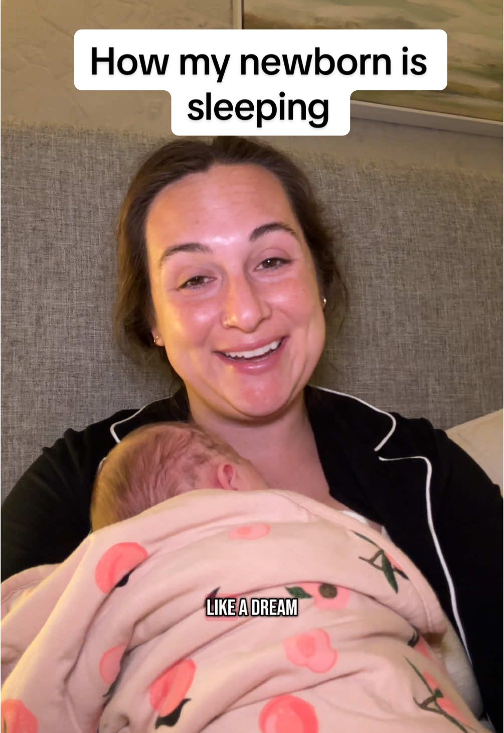 TikTok post by @emily_wehner for Kyte Baby. Caption reads: She’s sleeping like a newborn 🙃☺️ #newborn....