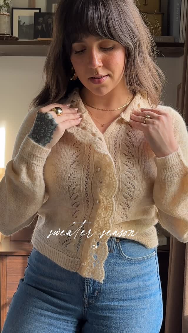 Instagram post by @thegoodrichwife for Simple Retro. Caption reads: …is the best season. 🍂
Styling these two knits....