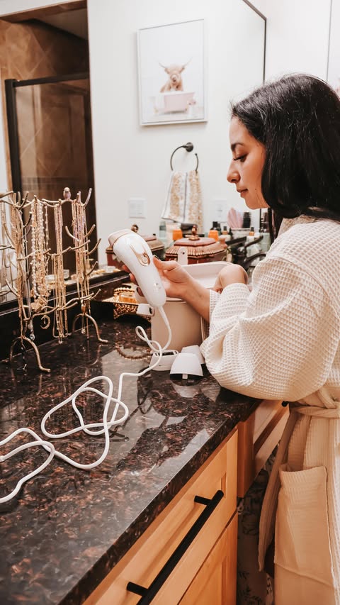 Instagram post by @thecoffeelover.mama for Braun. Caption reads: #ad #BraunPartner Smooth skin season, every season....