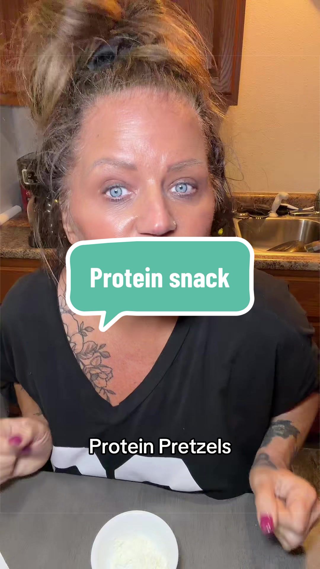 TikTok post by @thescottpowells for Crisp Power. Caption reads: #proteinsnack #protein #pretzels #keto @Crisp....