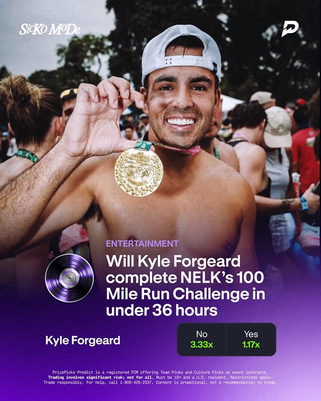 Instagram post by @kyle for PrizePicks. Caption reads: [...] 👟 36 hours 👟 Up to $120k for charity....