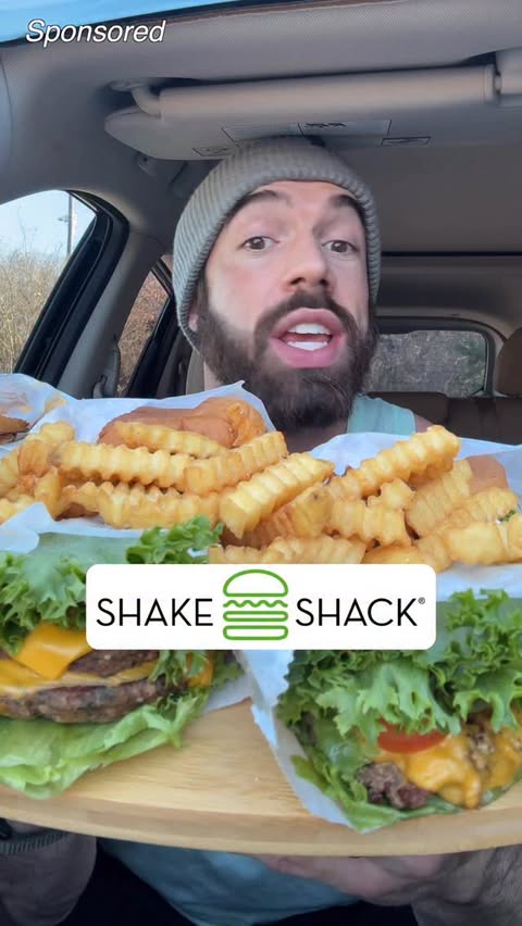 Instagram post by @j.newtrition for Shake Shack. Caption reads: @shakeshack #sponsored: the NEW Good Fit Menu.....