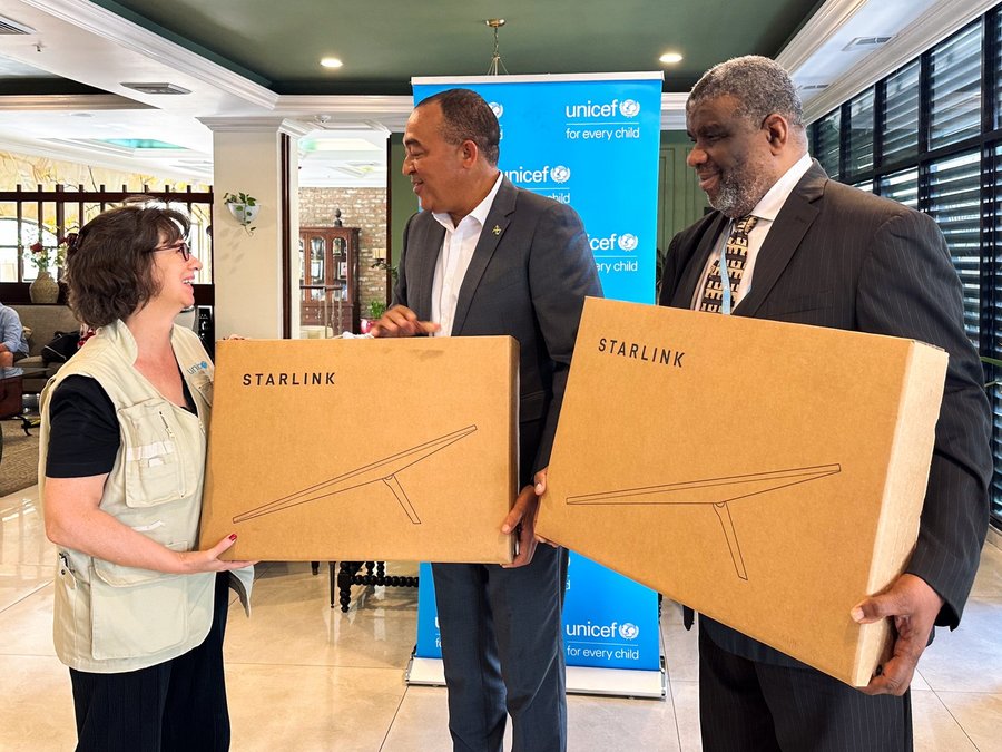 Instagram post by @themohwgovjm for UNICEF. Caption reads: UNICEF has partnered with Starlink Services [...].