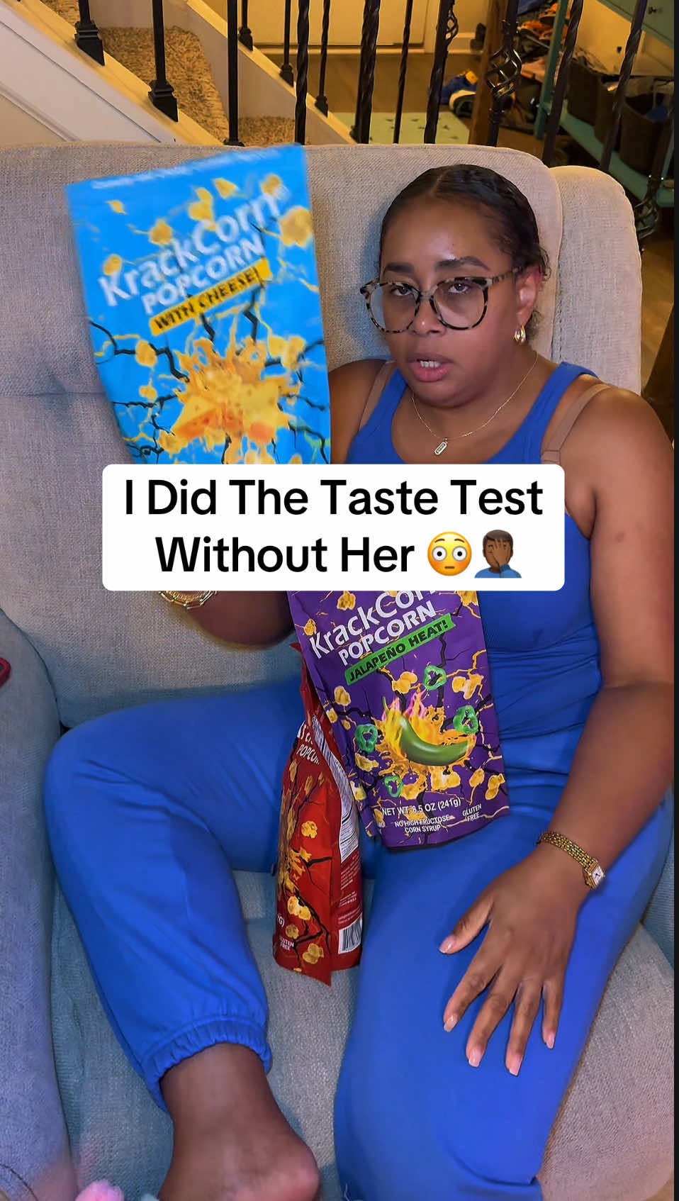 TikTok post by @teammunroe for KrackCorn Popcorn. Caption reads: [...] to do the taste test with this @KrackCorn....