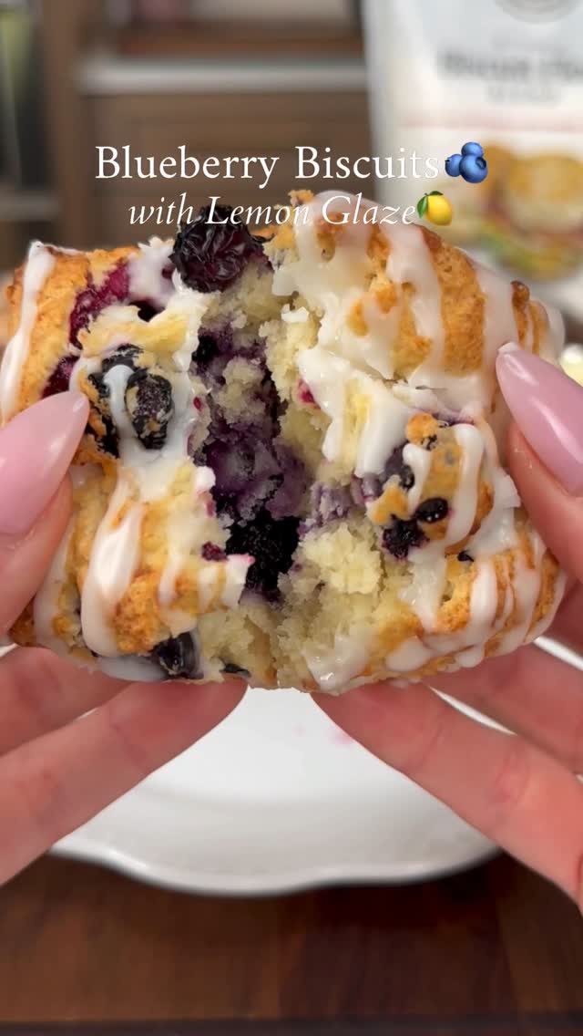 Instagram post by @thesaltycooker for King Arthur Baking Company. Caption reads: Blueberry Biscuits with Lemon Glaze #sponsored....