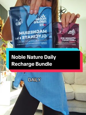 TikTok post by @todaystheday2026 for Noble Nature. Caption reads: Noble Nature Daily Recharge supplements Bundle....