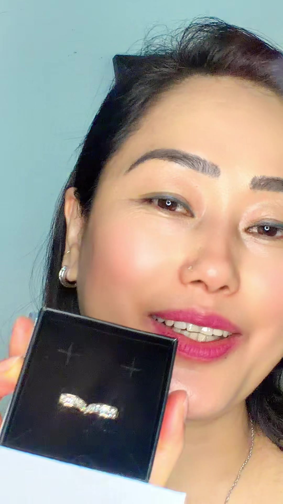 TikTok post by @sarulimbu135 for Cate & Chloe Jewelry. Caption reads: Cate & Chloe Giselle 18k White Gold Plated Huggie....