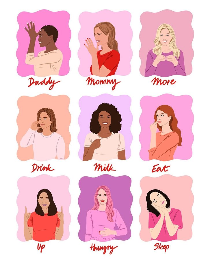 Instagram post by @anahardesign for Hatch Collection. Caption reads: *I enjoyed so much illustrating these baby signs....