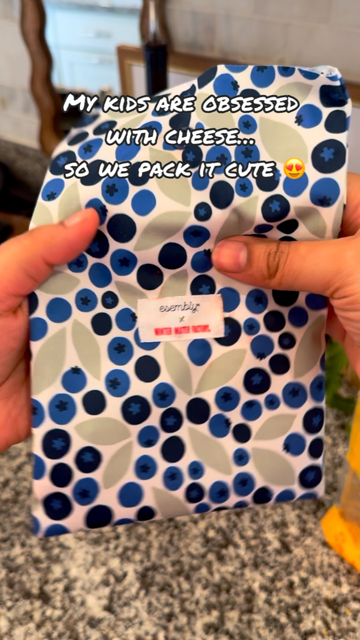 Instagram post by @ridas_homelife for Esembly Baby. Caption reads: My kids are obsessed with shredded cheese and ask....