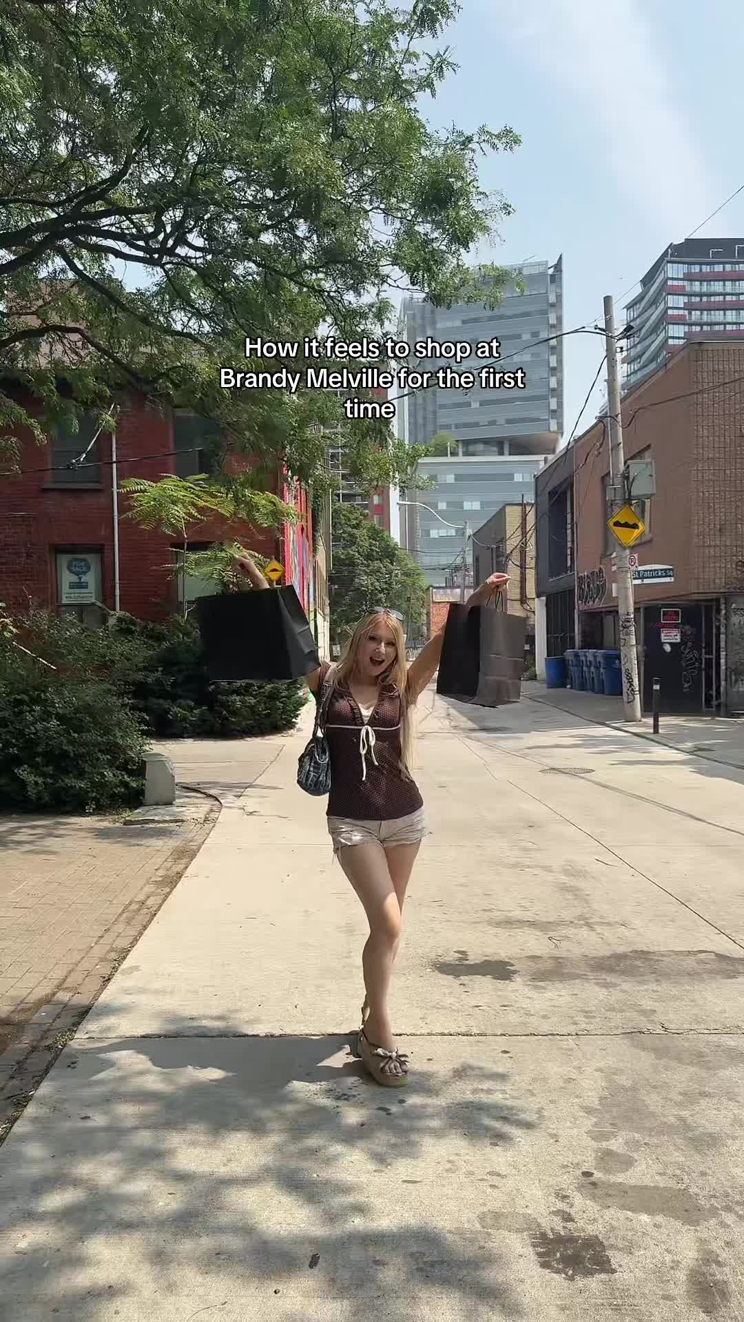 TikTok post by @sarahhchi0 for Brandy Melville. Caption reads: like I splurged… wait I’ll do a haul soon. Oh my....