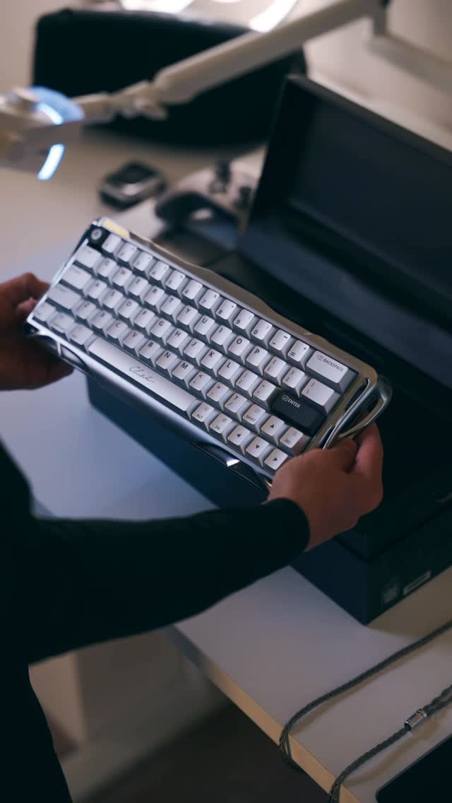 Instagram post by @kim.mpeg for GravaStar. Caption reads: The NEW GravaStar V60 Pro with 8khz polling rate....