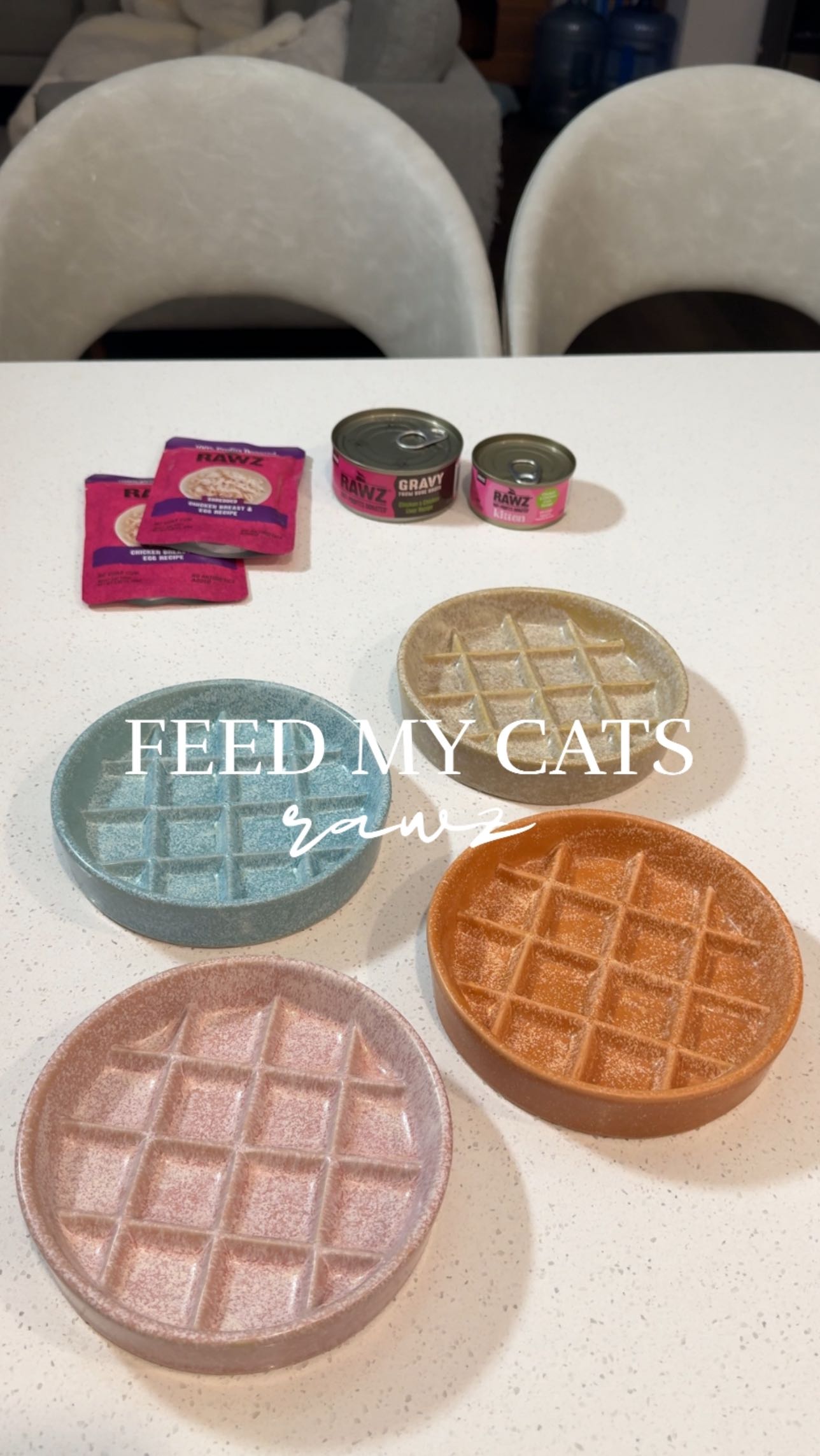 Instagram post by @simple.kitties for RAWZ Natural Pet Food. Caption reads: [...] Breast & Egg Shreds

🏷️✨
#RAWZ....